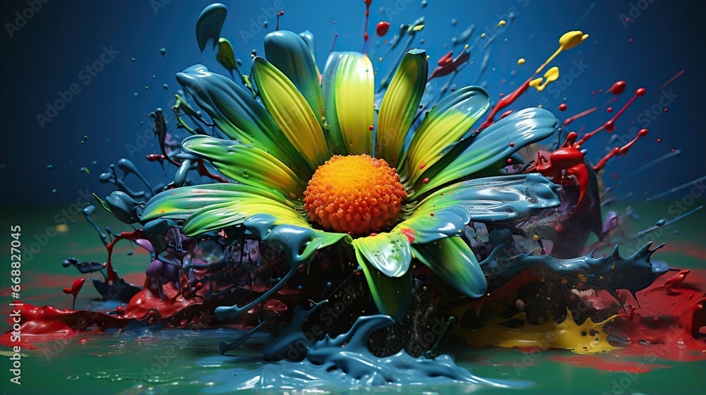 a colorful flower with water splashing on it's petals. generative ai a colorful flower with water splashing on it's petals. generative ai