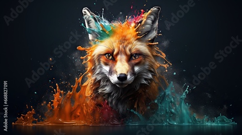  a red fox with orange and blue hair and eyes is surrounded by water. generative ai