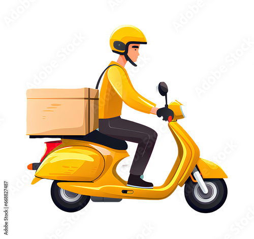 Delivery man driving a scooter on white background © STOCK PHOTO 4 U