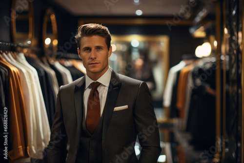 Handsome man businessman in a clothing store