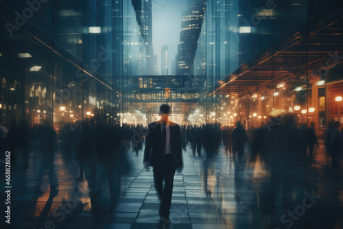 Blurred street with walking business people