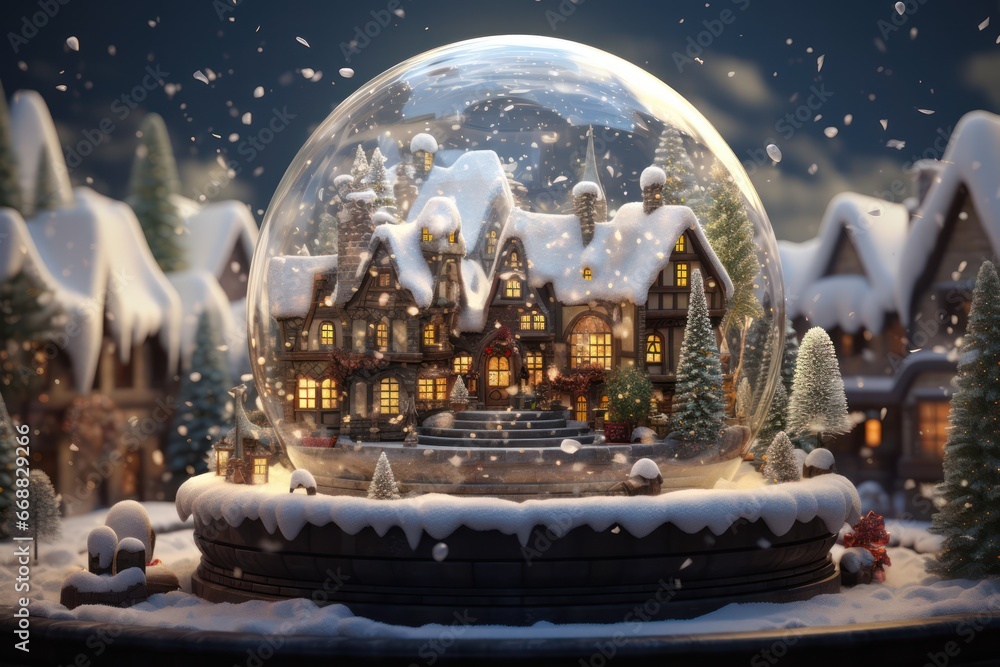 Christmas snow globe. a town in snow globe