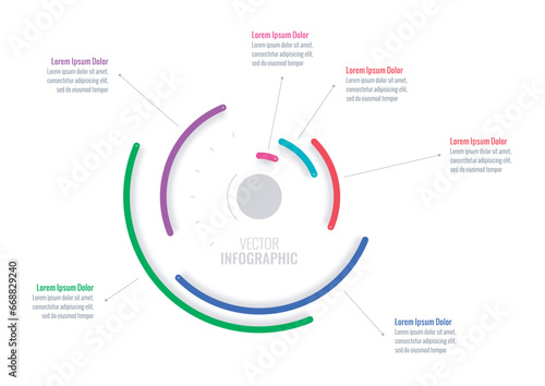 annual report, internet, education, business, magazine information template. six options infographic template. rotating lines informational template. circular infographic template