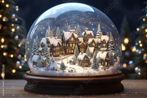 Christmas snow globe. a town in snow globe. miniature miniature town