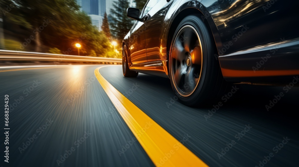 Front side view of car with blurred motion. Front side view of car with blurred motion.