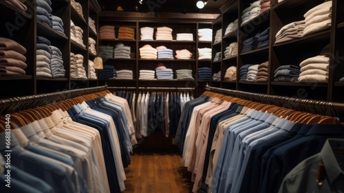Multiple men's shirts hanging in a clothing store © jorgevt