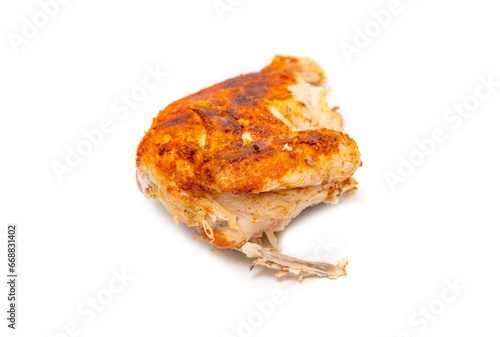 Fried chicken carcass on a white background.