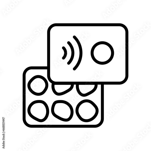 Earplugs in storage box outline icon isolated on white background. Ear plug sign. Noise symbol. Sleeping quality concept. Vector