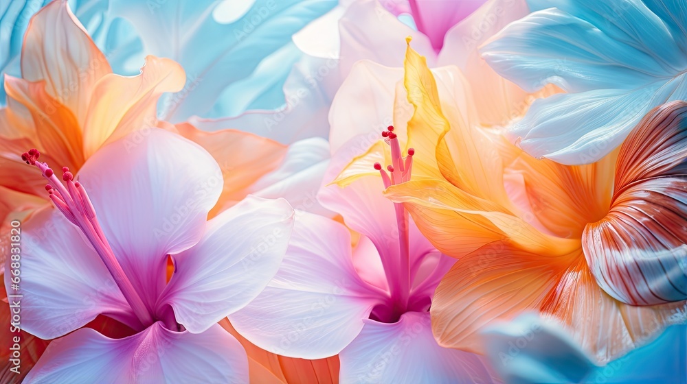 a close up of a bunch of flowers on a blue background. generative ai a close up of a bunch of flowers on a blue background. generative ai