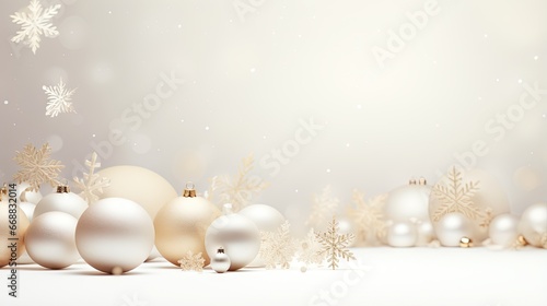  a group of white and gold christmas ornaments on a white surface. generative ai
