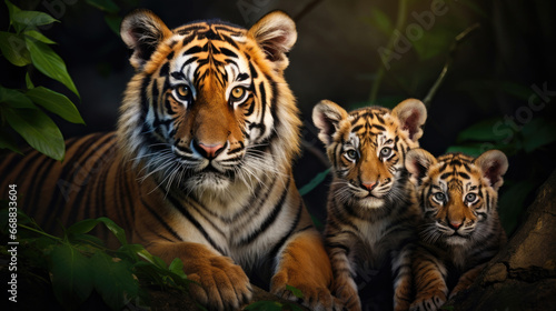 Family of tigers in the wild