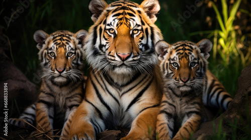 Family of tigers in the wild © Veniamin Kraskov