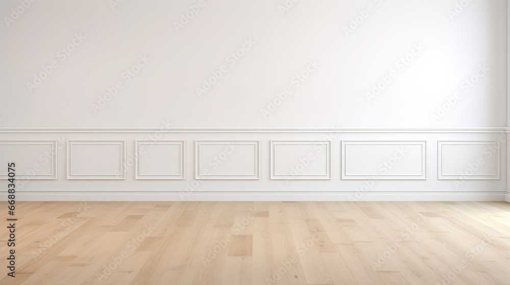 White wall and wooden floor in empty room White wall and wooden floor in empty room