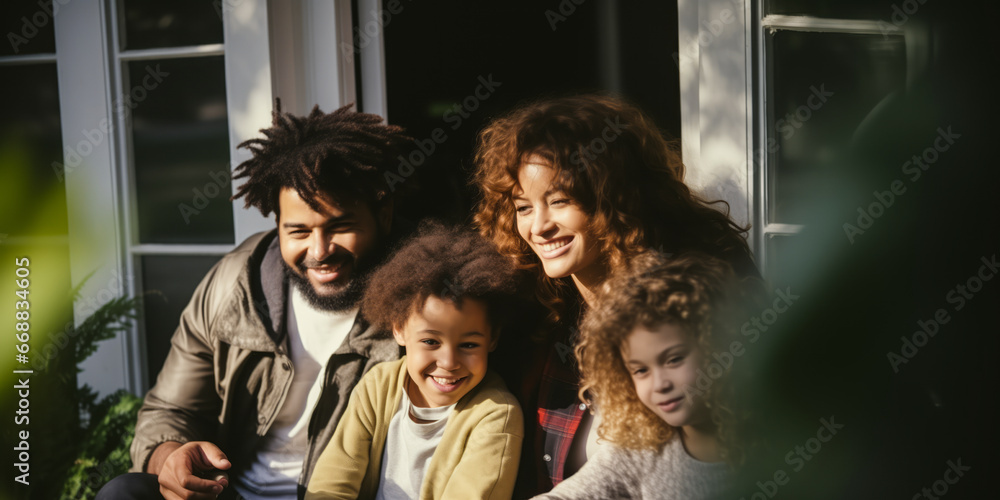 Fototapeta premium Mixed-Race Family in Cozy Home Setting
