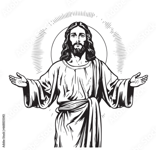 God, Jesus christ, grace, good, ascension concept. Hand drawn silhouette of Jesus christ, the son of god concept sketch. Isolated vector