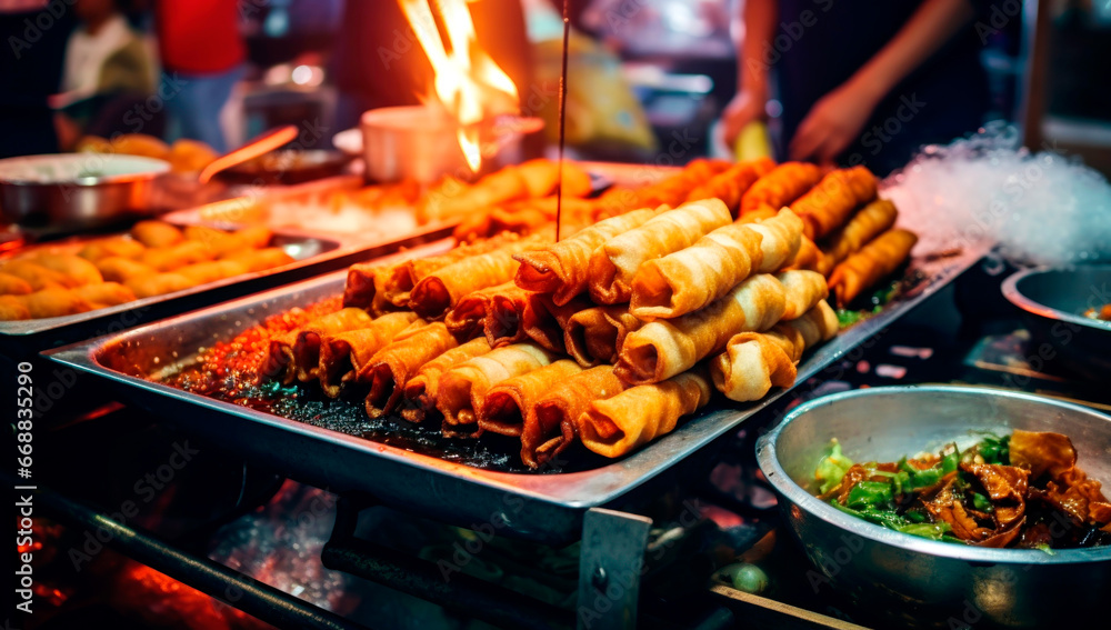 Fried food with sticks, Thai style food, Thailand street food. AI generated Fried food with sticks, Thai style food, Thailand street food. AI generated