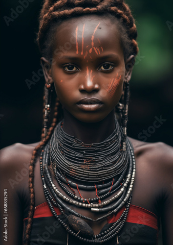 A Portrait of a Young Beautiful Tribal Girl-Dark and Moody Portrait