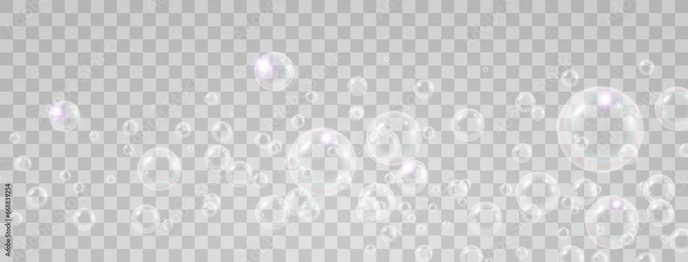 Air bubbles on a transparent background. Soap foam vector illustration.
 - obrazy, fototapety, plakaty 