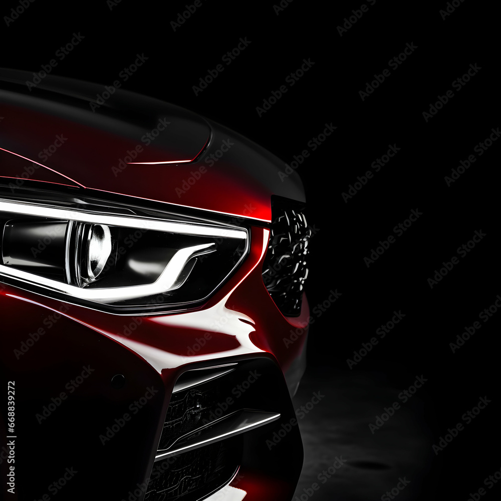 Fototapeta premium Photo detail Expensive car. headlight of modern design car at exhibition event