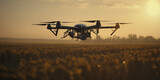 Drone flying over field agriculture
