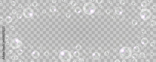Air bubbles on a transparent background. Soap foam vector illustration.
