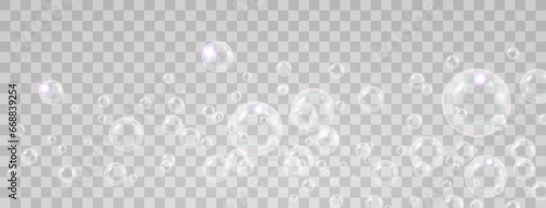 Air bubbles on a transparent background. Soap foam vector illustration.
 photo