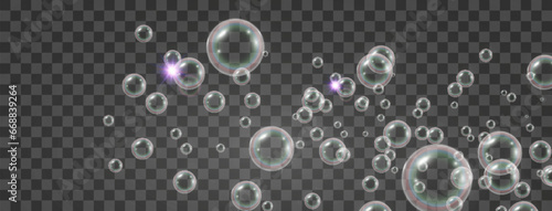 Air bubbles on a transparent background. Soap foam vector illustration.
