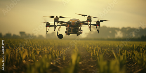 Drone flying over field agriculture