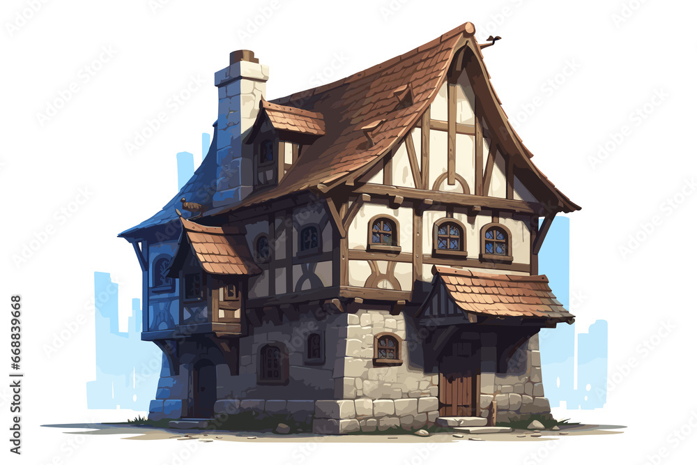 Medieval house flat design isolated on white background
