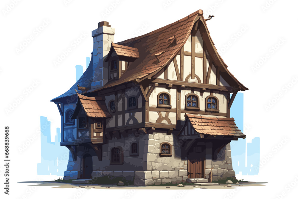 Medieval house flat design isolated on white background Medieval house flat design isolated on white background