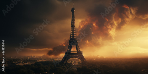 Eifel tower paris burning droneview. © Philippe Ramakers