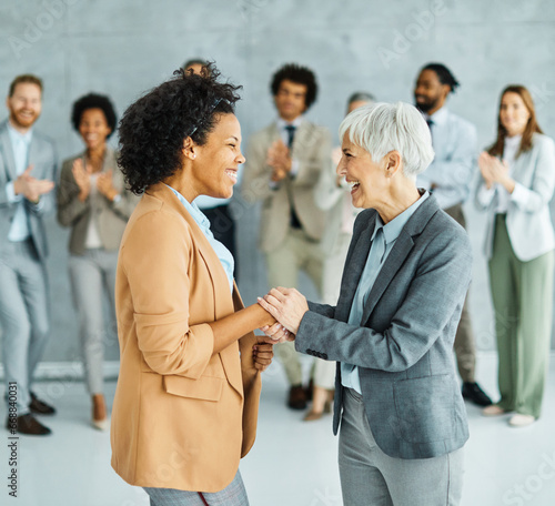 young business people meeting office handshake hand shake shaking hands teamwork group contract agreement black happy smiling success partnership introduction greeting businesswoman mature black 