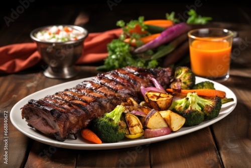 smoked ribs with a side of grilled vegetables