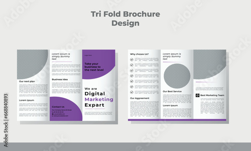 Tri fold blue brochure design with square shapes