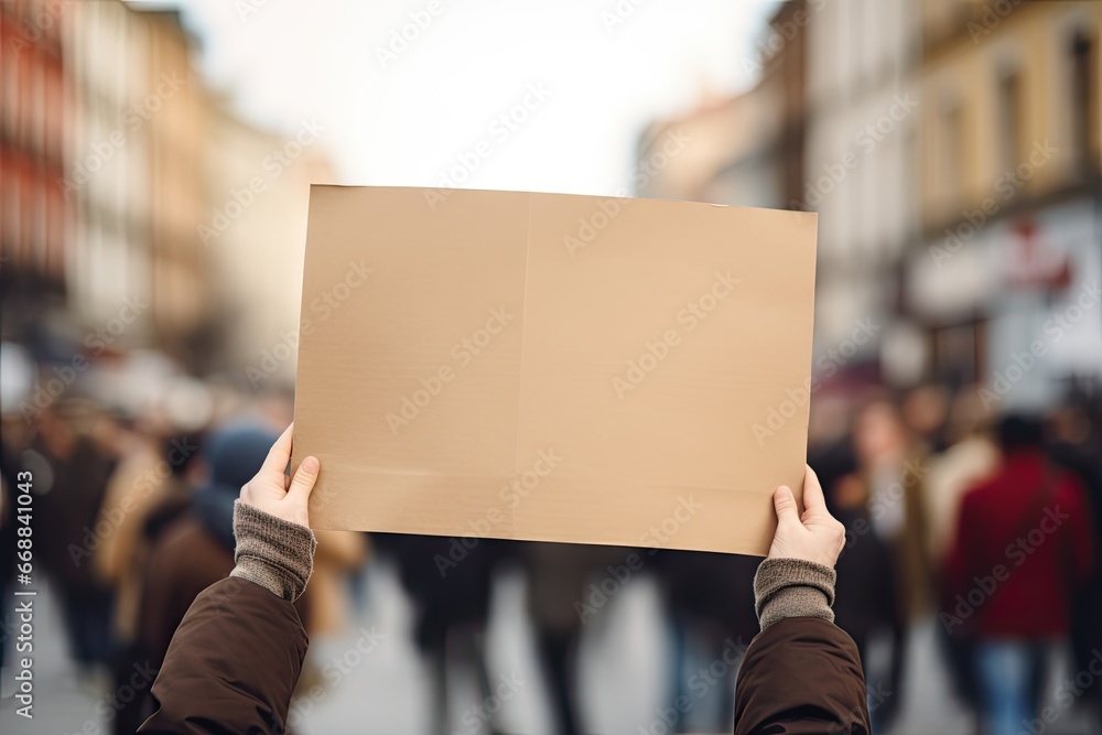 protesters holding a cardboard sign during protest Generative AI - obrazy, fototapety, plakaty 