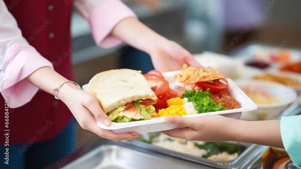 Hands of woman taking food from refrigerator in restaurant, closeup Hands of woman taking food from refrigerator in restaurant, closeup