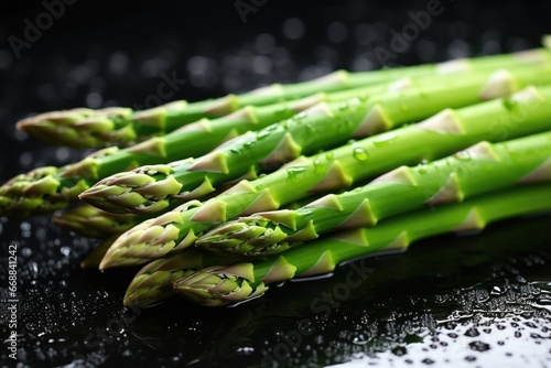 a bundle of asparagus with water droplets