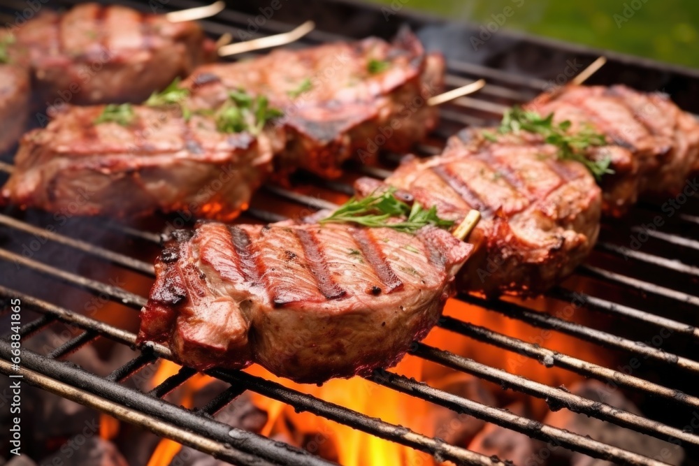australian lamb chops grilling on a backyard barbecue