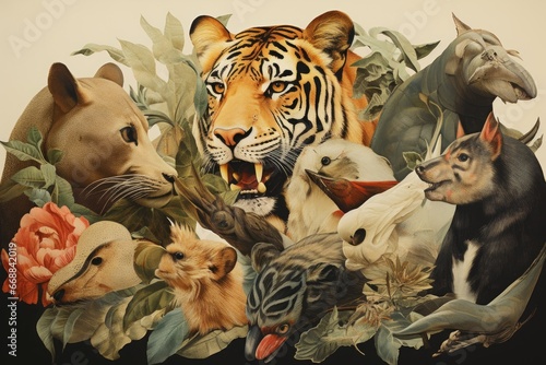 Fototapeta Naklejka Na Ścianę i Meble -  Animalistic collage depicting animals and their skins