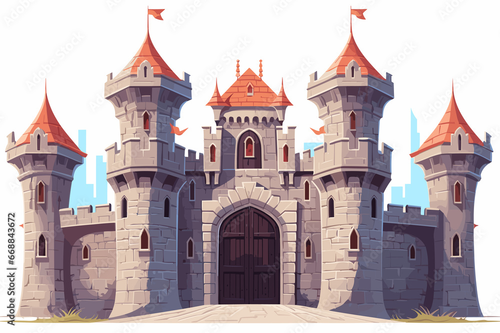 Medieval castle gates flat design isolated on white backgournd