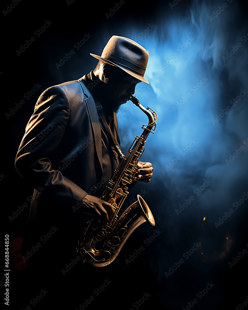 Naklejka premium saxophone player in a studio