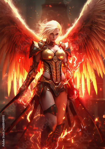 RPG DND fantasy character for Dungeons and Dragons, Roleplay, Avatar, female warrior, soldier, hero, Angel, Archangel, blood Angel