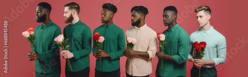 A group of men with flowers. AI Generated photo