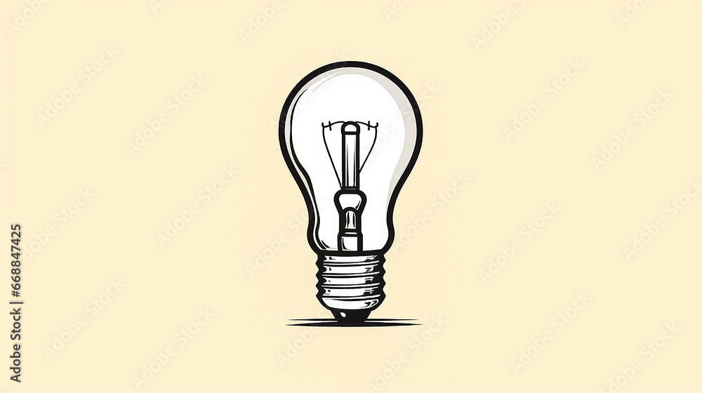 Sketch light bulb. Incandescent lamp or incandescent light globe on yellow background. No people. Copy space. Sketch light bulb. Incandescent lamp or incandescent light globe on yellow background. No people. Copy space.