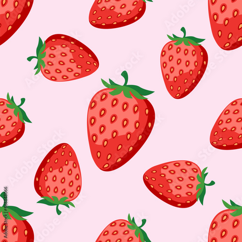 Fototapeta Naklejka Na Ścianę i Meble -  Seamless vector pattern with strawberries on a pink background