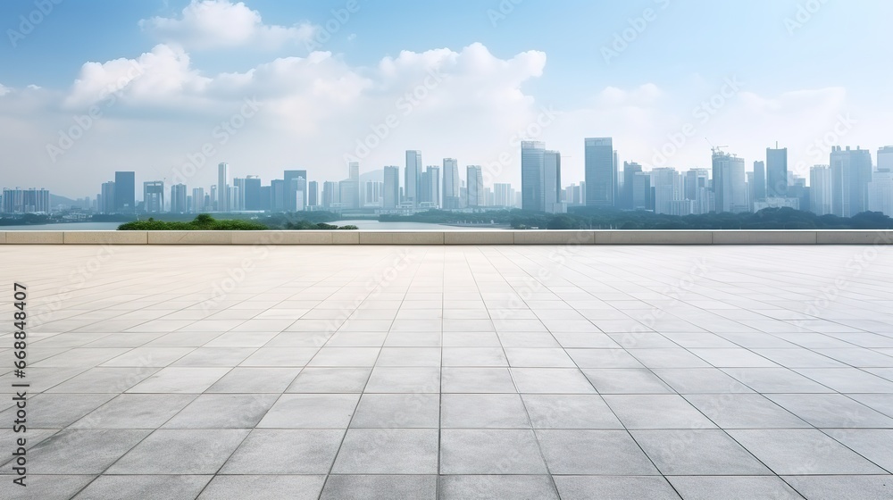 Empty square floor and modern city skyline panorama in Shenzhen,China.