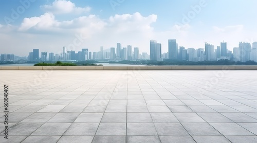 Empty square floor and modern city skyline panorama in Shenzhen,China. photo