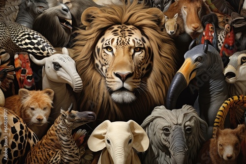 Animalistic collage depicting animals and their skins photo