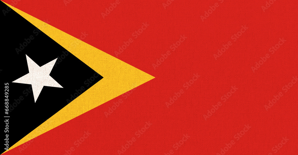 Flag of East Timor. East Timor flag on fabric surface. East Timor national flag Flag of East Timor. East Timor flag on fabric surface. East Timor national flag