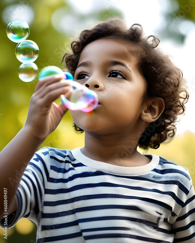 A Child Blowing Bubbles in the Park